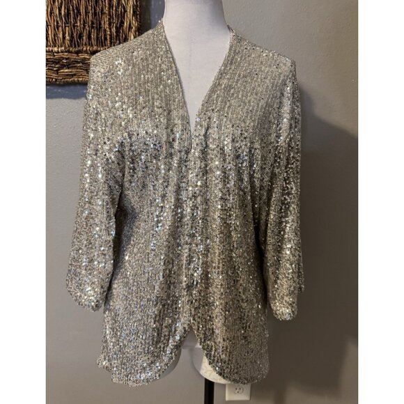 Cable & Gauge Sequin Jacket L Large Gold Wedding Formal Party Cruise Holiday NEW - Picture 11 of 12